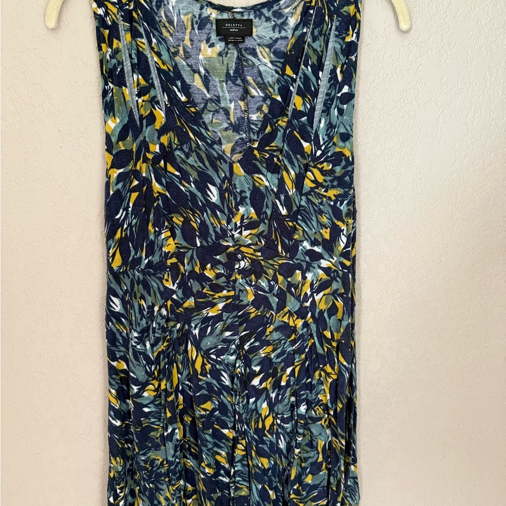 Deletta Blue and Yellow Patterned Sleeveless Top from Anthropologie